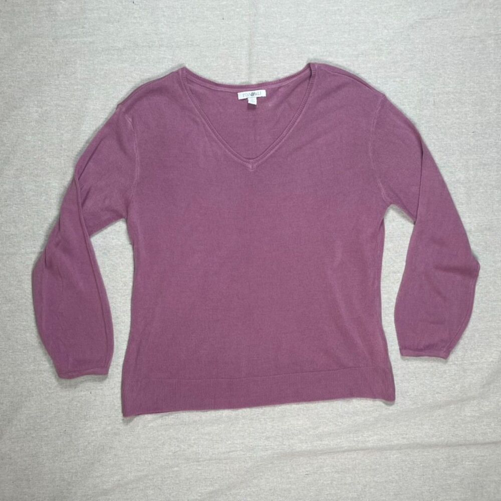 Roz & Ali | Petite Pink Balloon Sleeve V-Neck Sweater | PXL